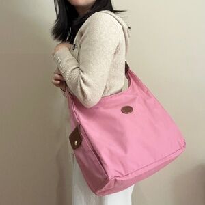 Longchamp Large Messenger Bag in Pink Nylon with Leather Accents